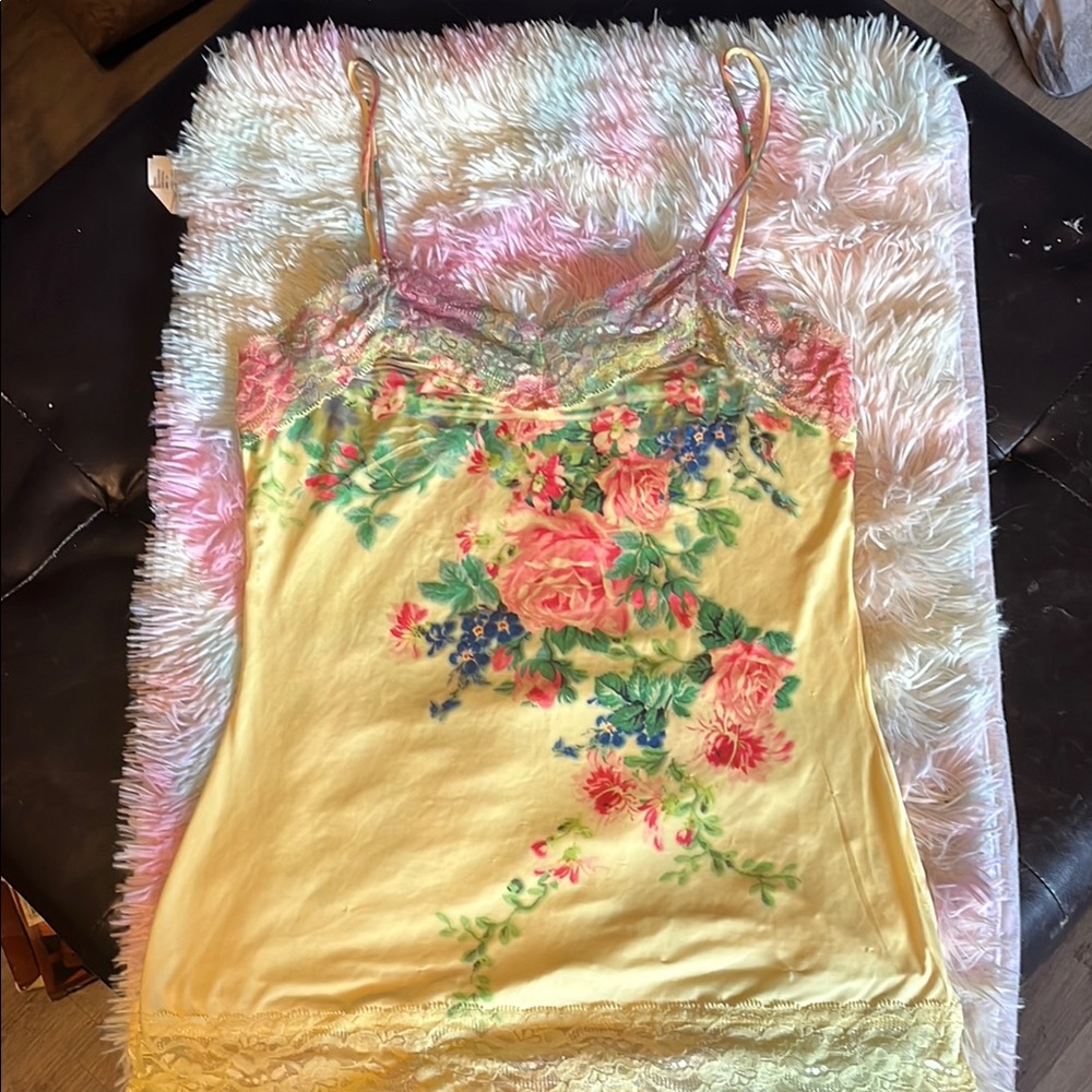 Floral Lace Trim Camisole - Yellow and Pink